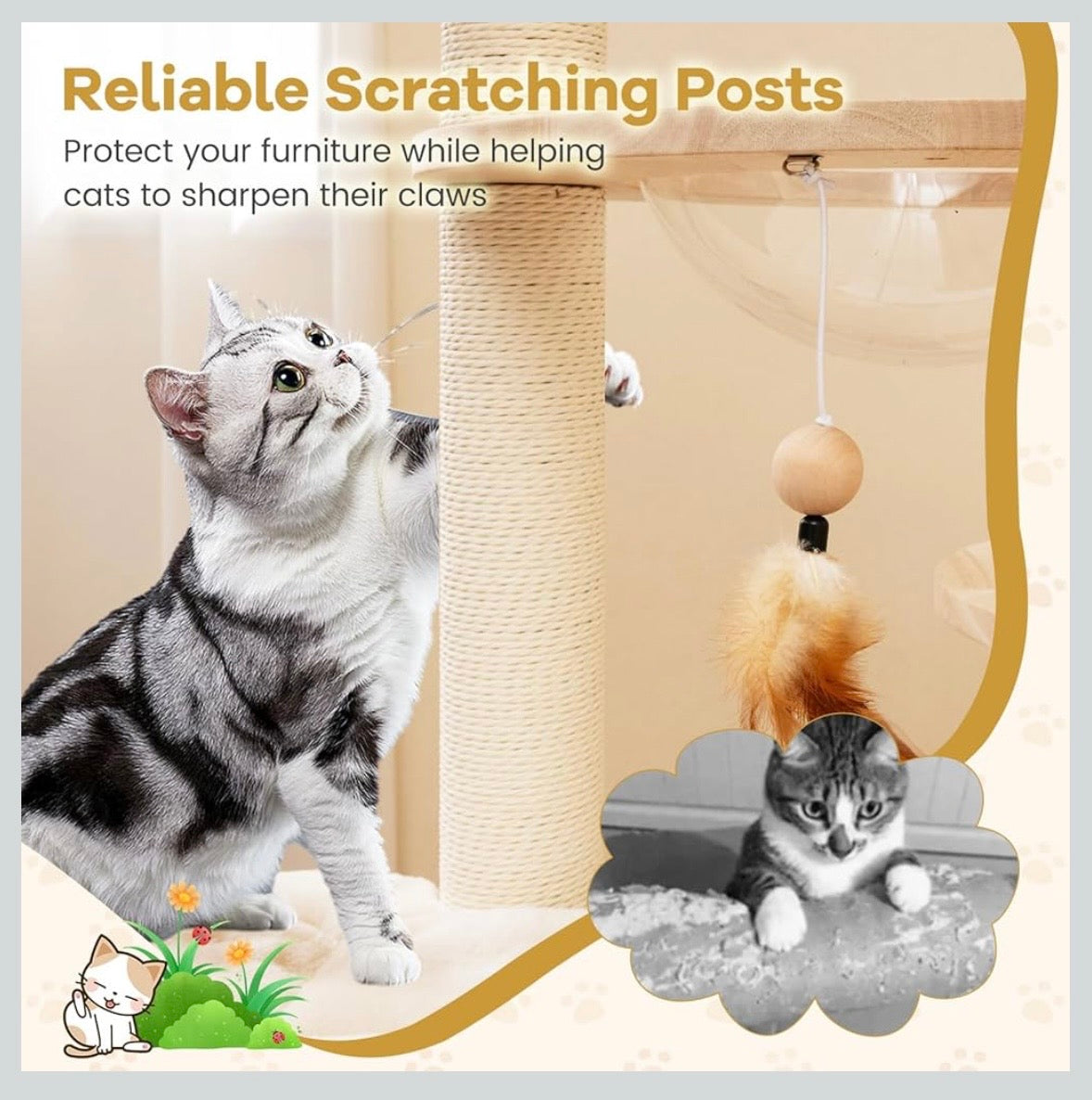 Modern Wooden Cat Tree Tower with Space Capsule