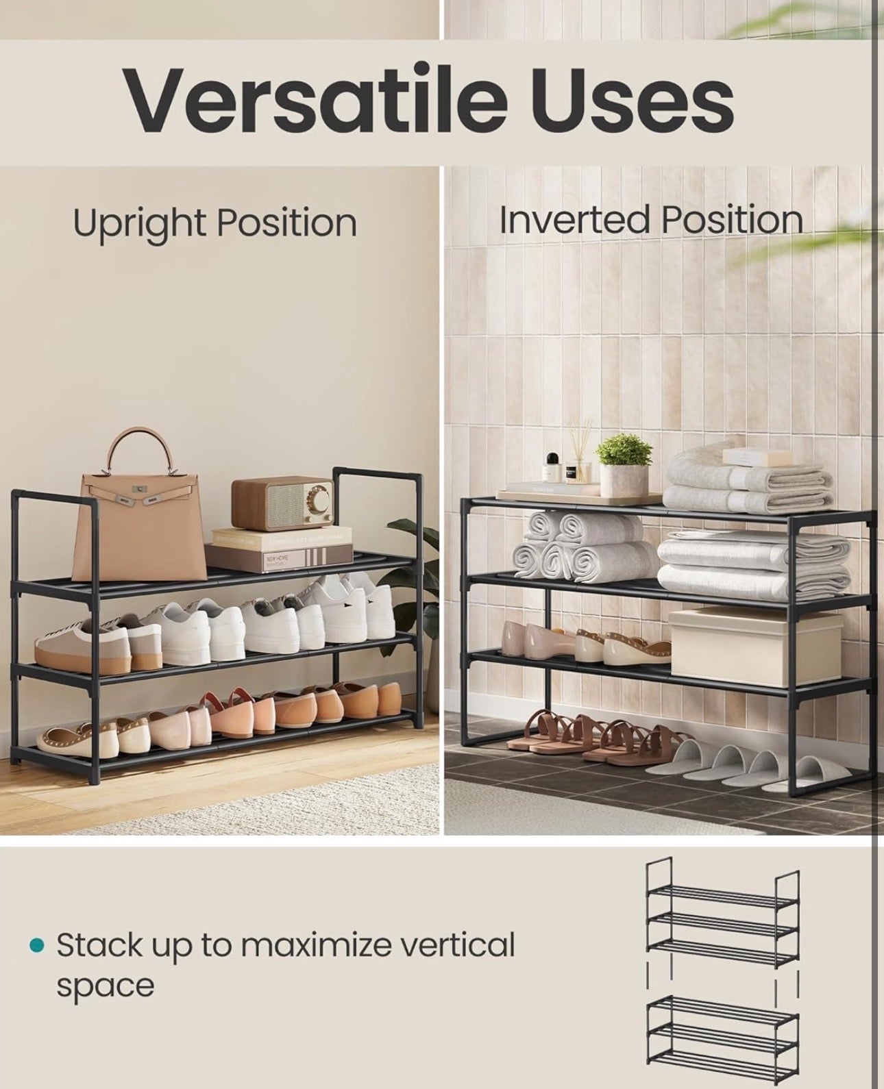 SONGMICS 3-Tier Metal Shoe Rack