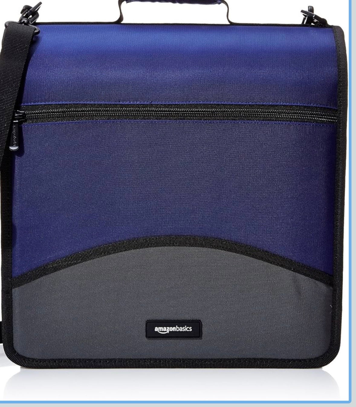 Amazon Basics Zippered 3-Ring Binder with Shoulder Strap – Blue
