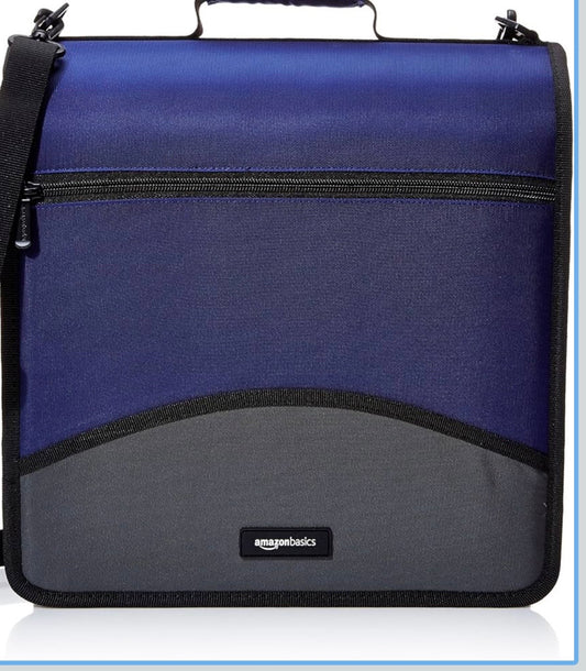 Amazon Basics Zippered 3-Ring Binder with Shoulder Strap – Blue