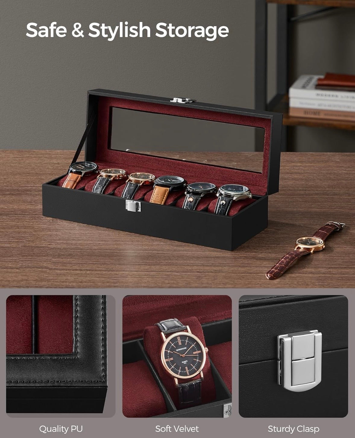 SONGMICS 6-Slot Watch Box Organizer