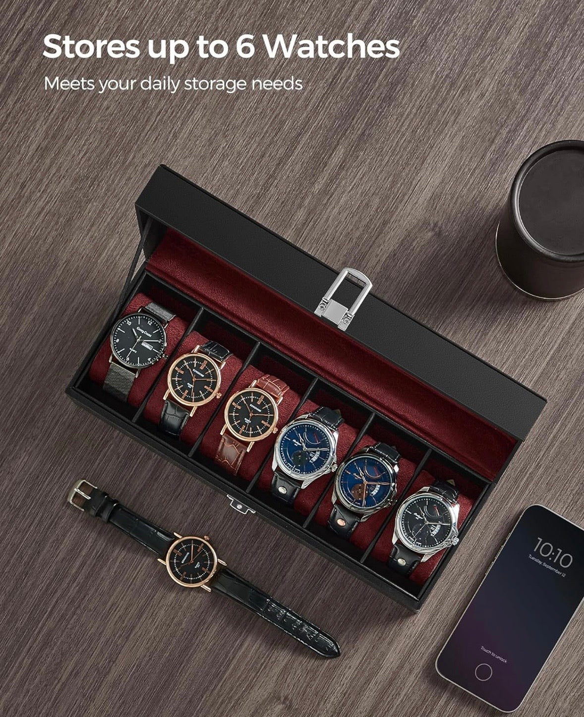SONGMICS 6-Slot Watch Box Organizer