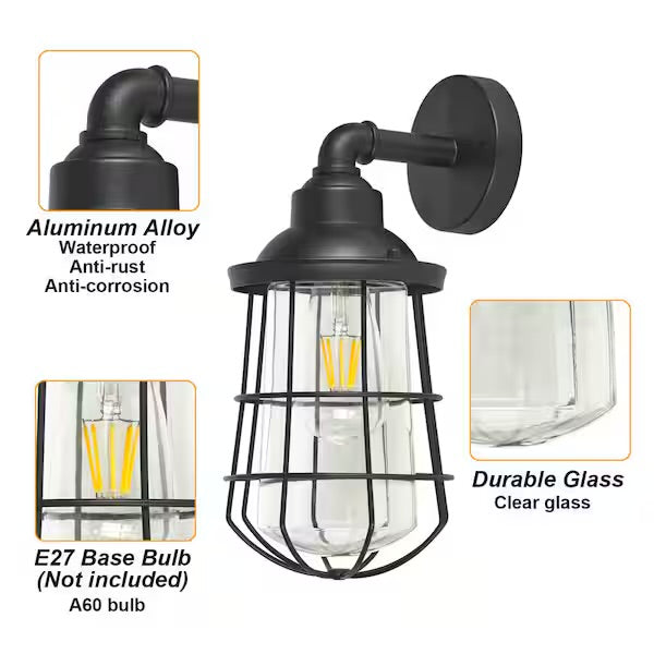 Wall-Mount 1-Light Black Outdoor Nautical Wall Lantern