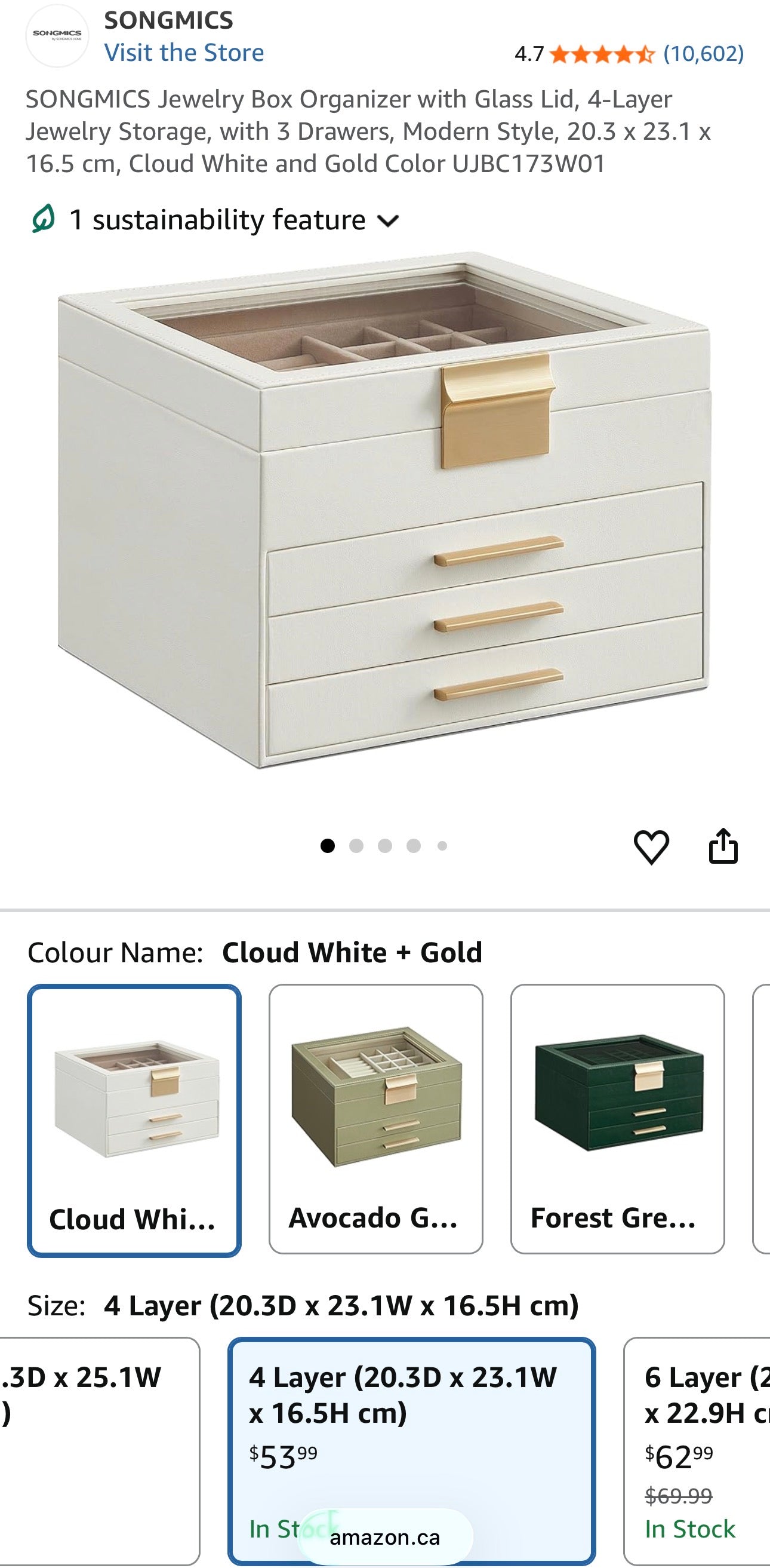 SONGMICS 4-Layer Jewelry Organizer Box – Cloud White + Gold