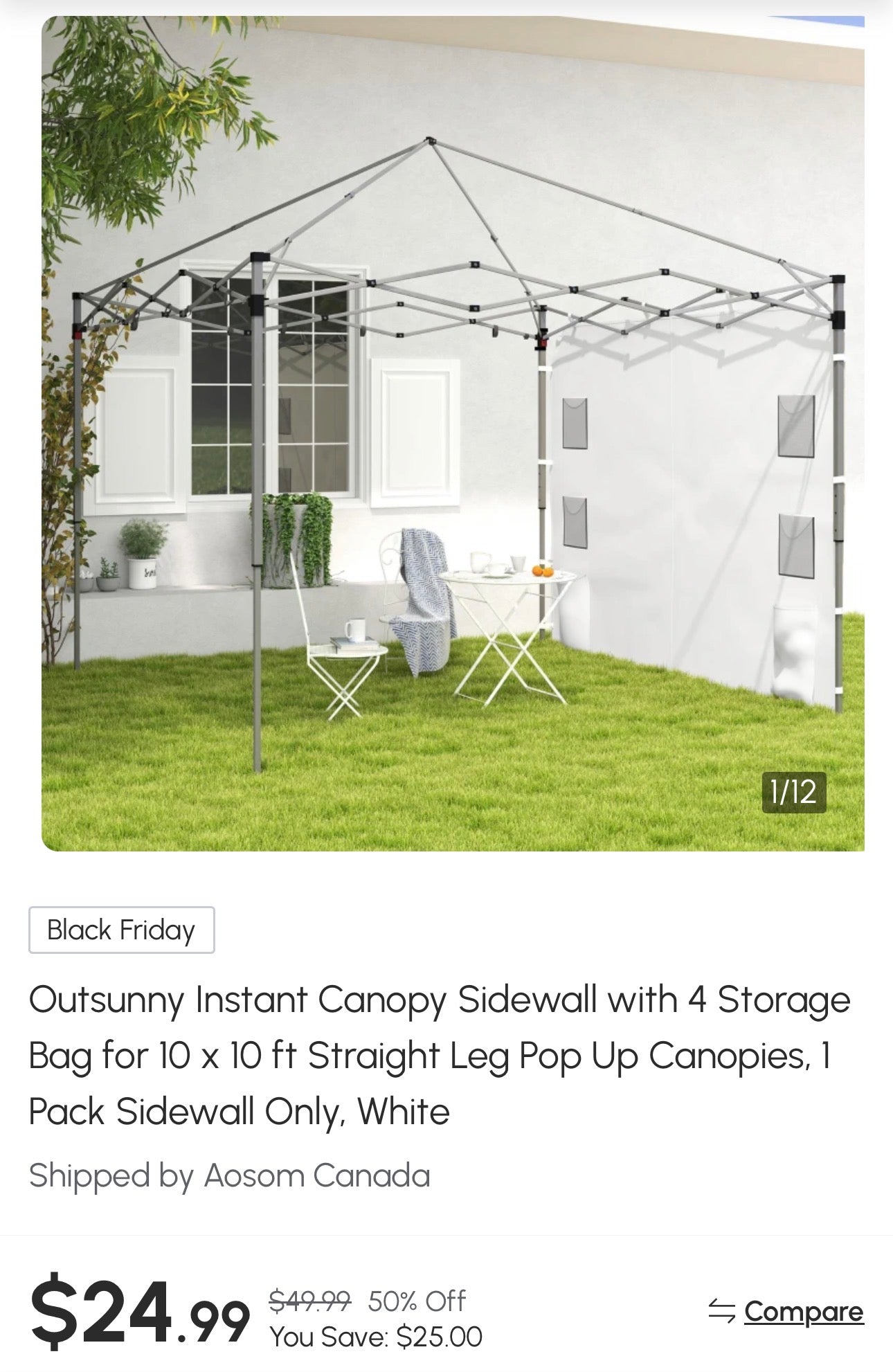 Outsunny 10×10 FT Pop-Up Canopy Sidewall with 4 Storage Bags