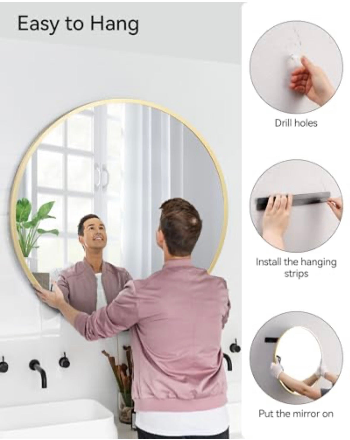 GARVEE 32” Gold Round Wall Mirror