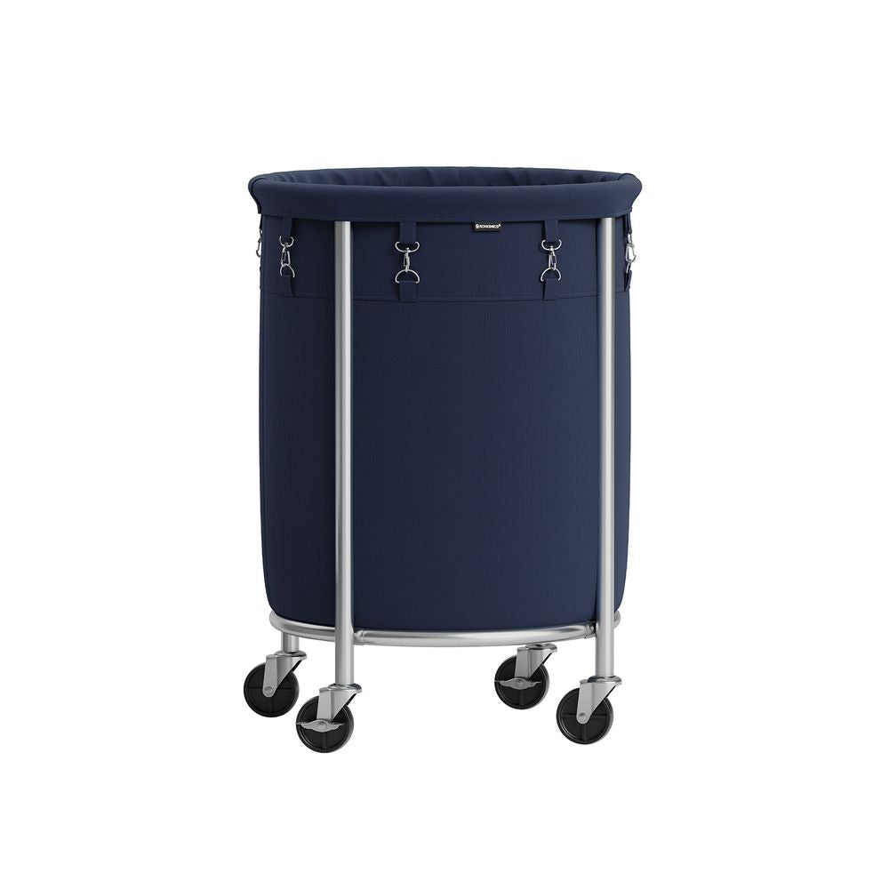 Rolling Laundry Hamper with Casters – Charcoal Blue & Metallic Silver