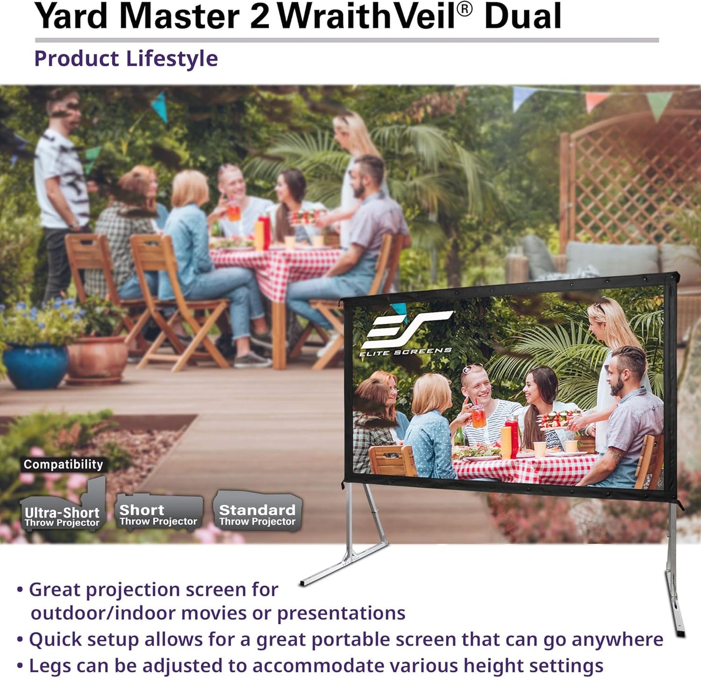 Elite Screens 180” Outdoor Projection Screen – WraithVeil Dual