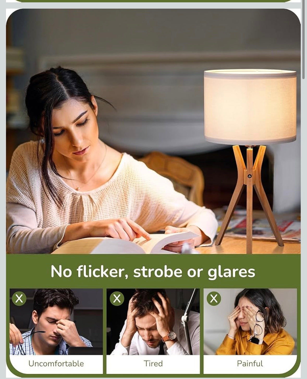 EDISHINE Wooden Tripod Table Lamp – Linen Shade