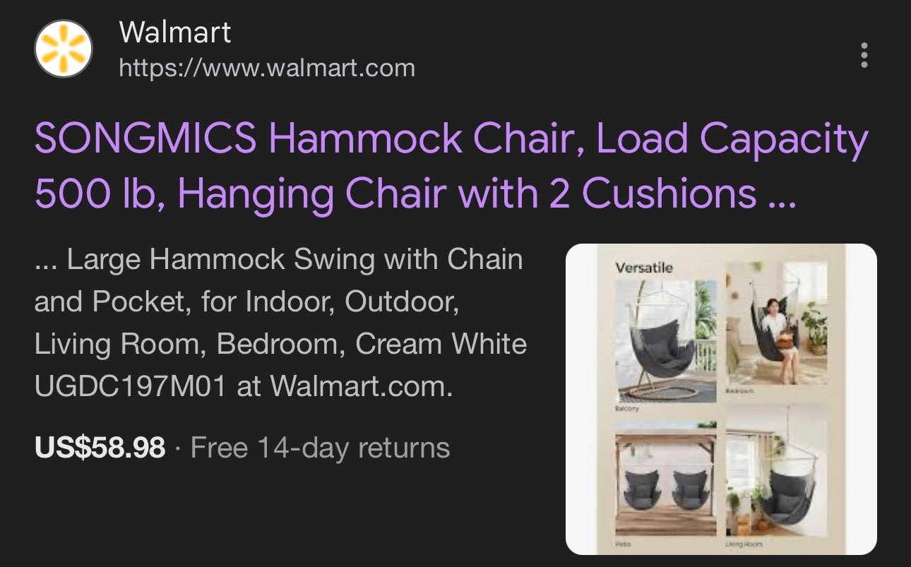 SONGMICS Hanging Hammock Chair