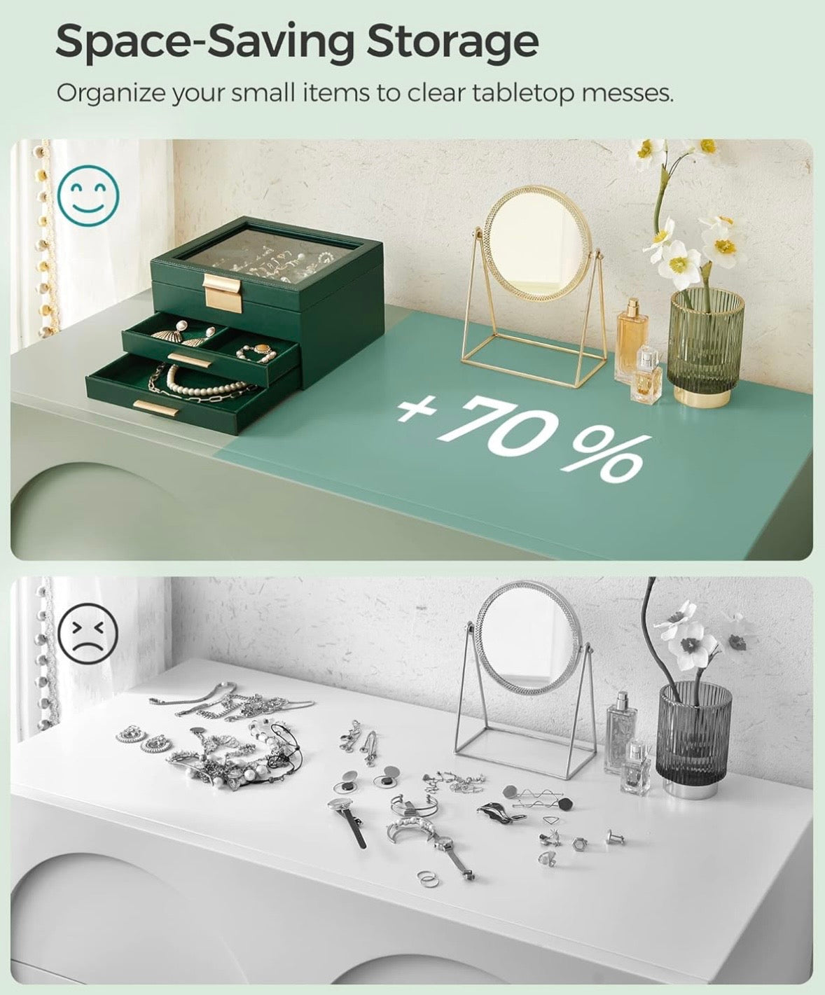 SONGMICS 3-Layer Jewelry Box with Glass Lid