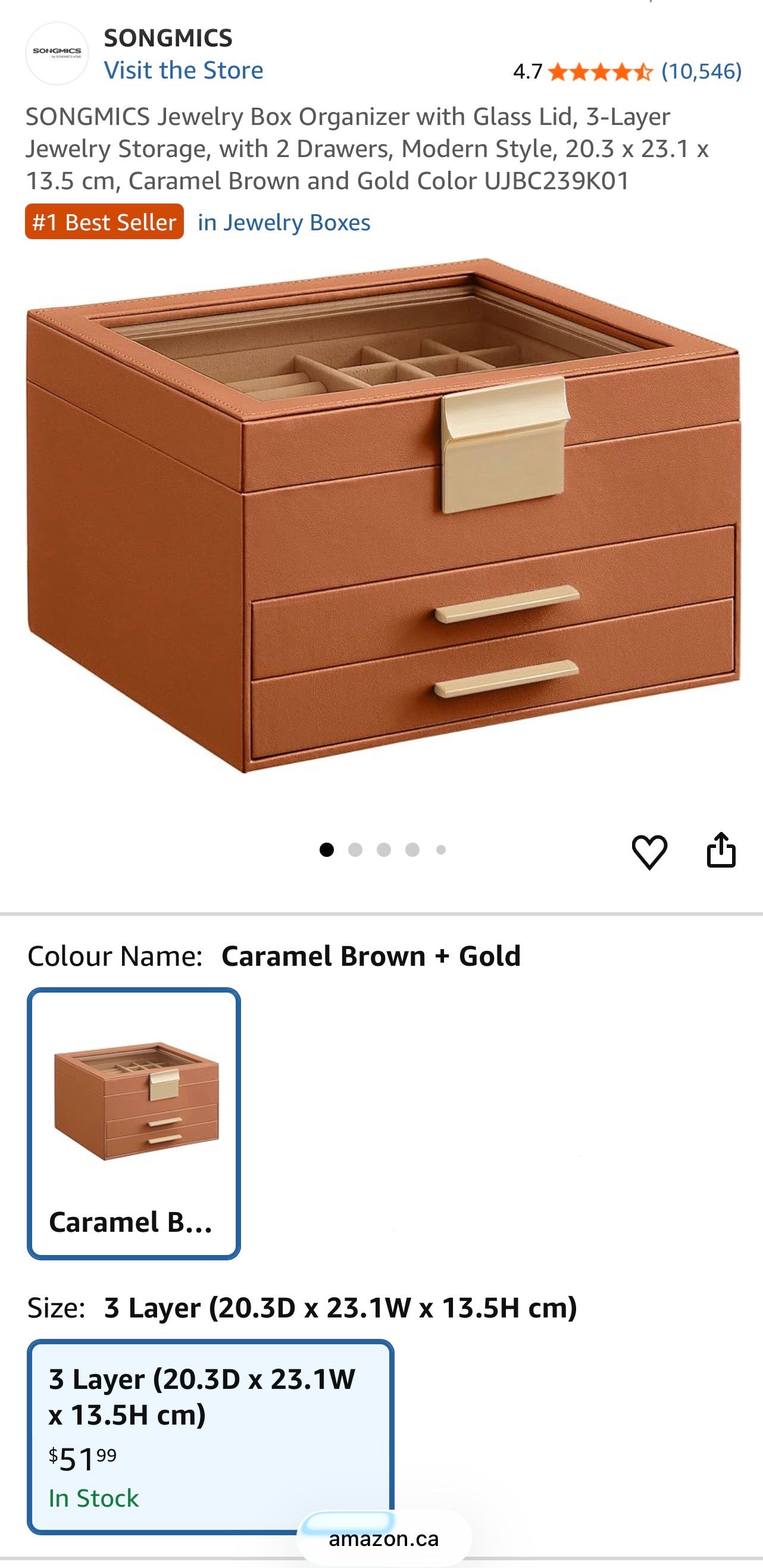 SONGMICS 3-Layer Jewelry Box