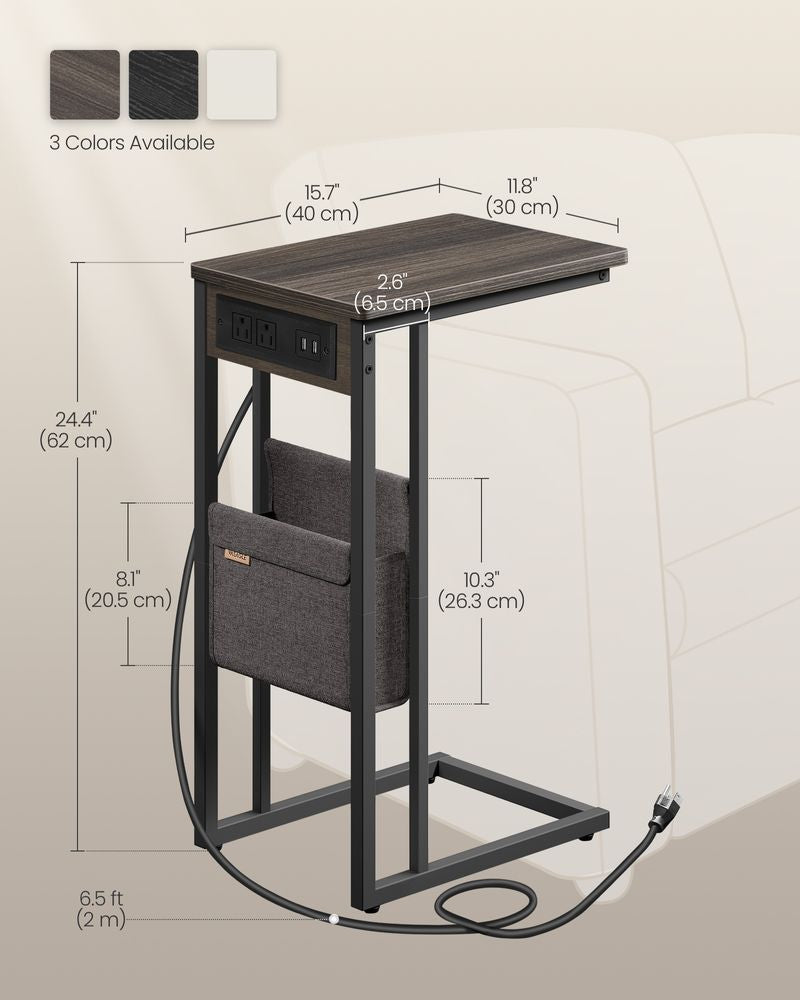 C-Shaped Side Table with Charging Station