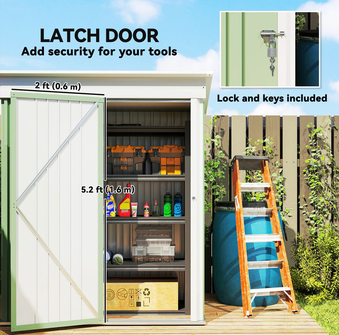 Outsunny Lean-To Steel Garden Storage Shed – Waterproof, Space-Saving, and Durable | Green