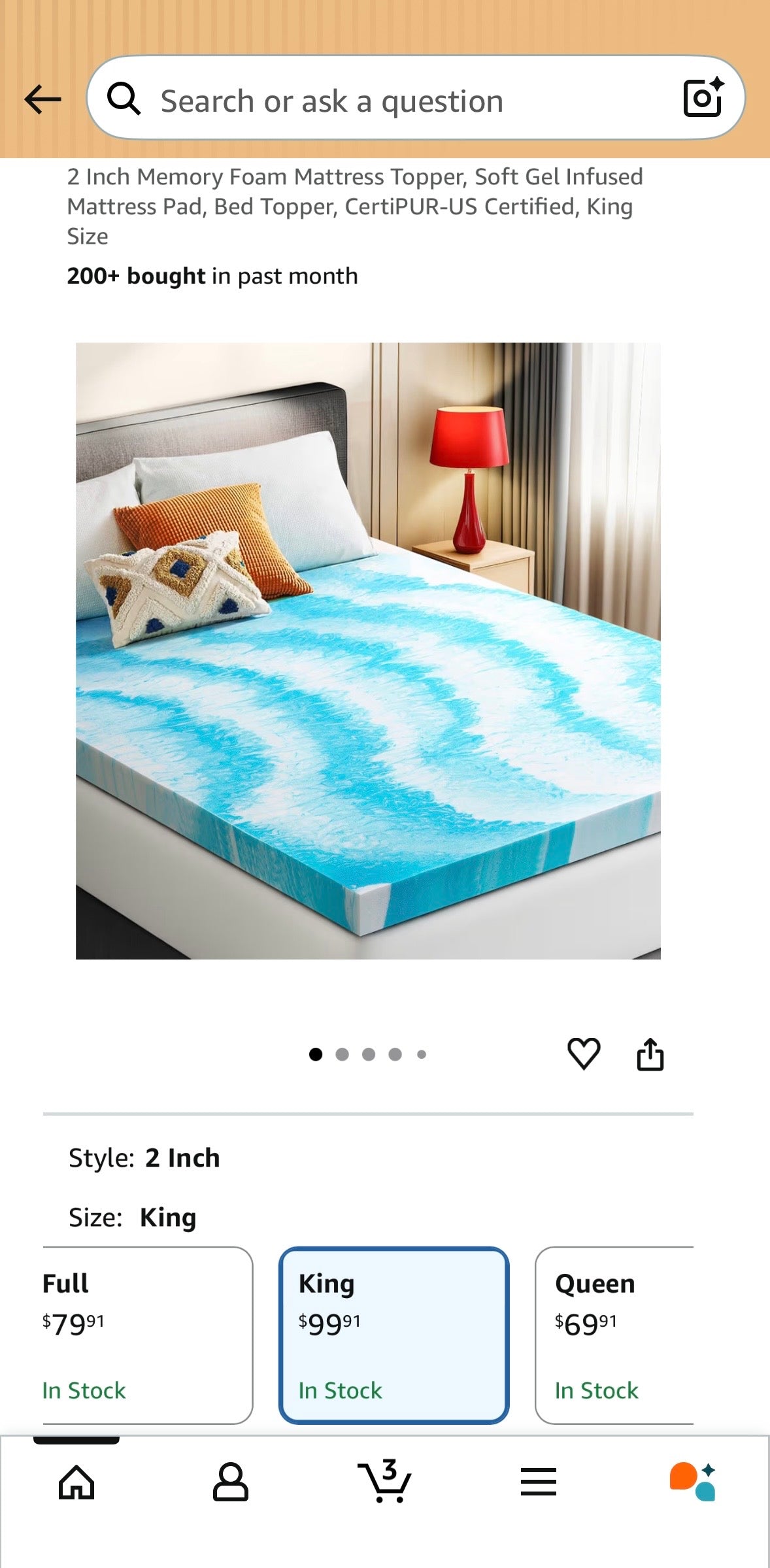 SakuraHome King Memory Foam Mattress Topper