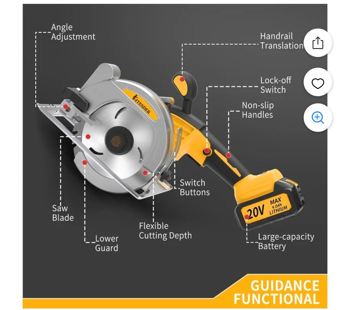 KITESDER 20V Brushless Cordless Circular Saw Kit