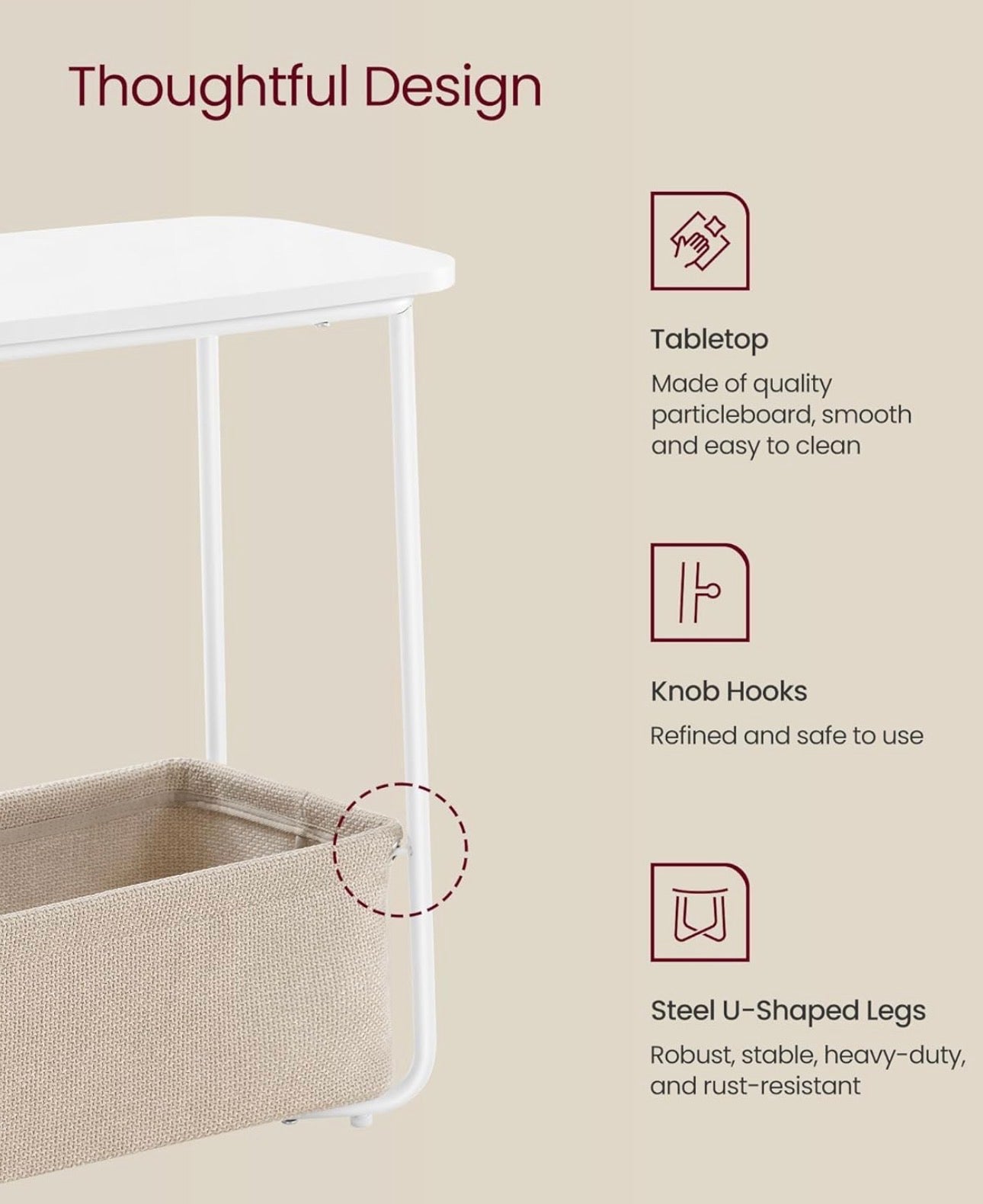 VASAGLE LILEA Side Table with Fabric Storage
