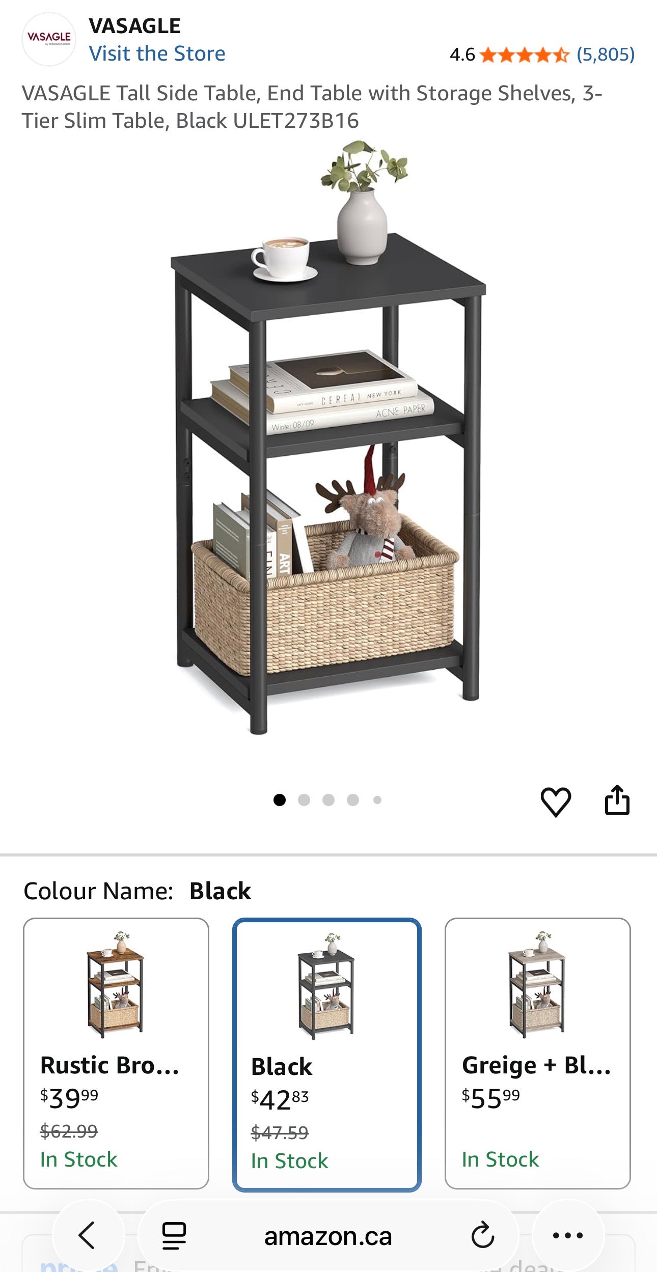 VASAGLE 3-Tier Industrial Side Table