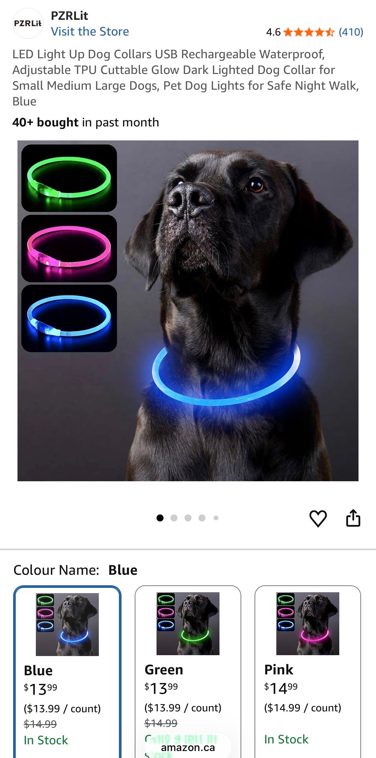 PZRLit USB Rechargeable LED Dog Collar – Blue