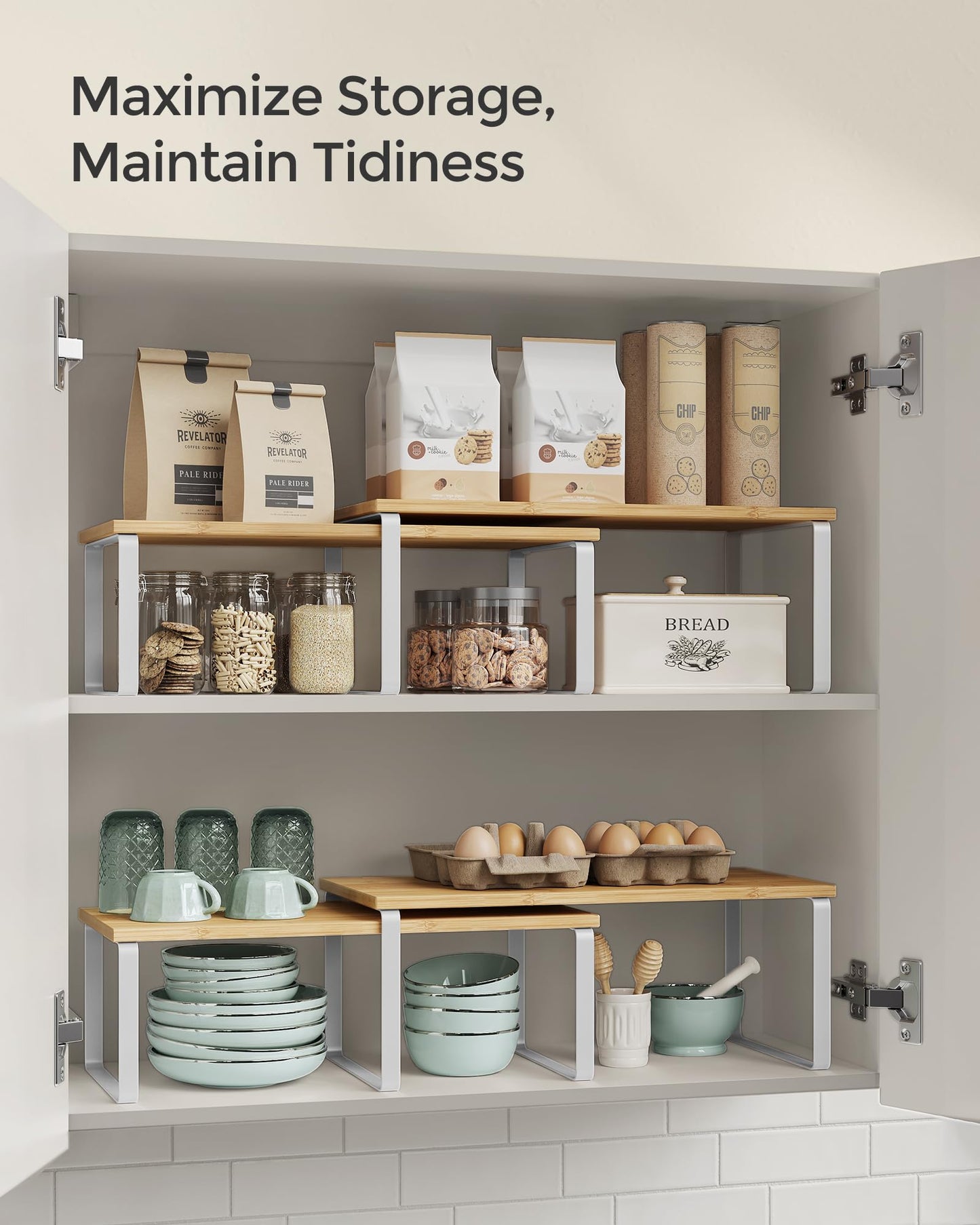 Adjustable Kitchen Cabinet Shelf Organizers (4-Pack)