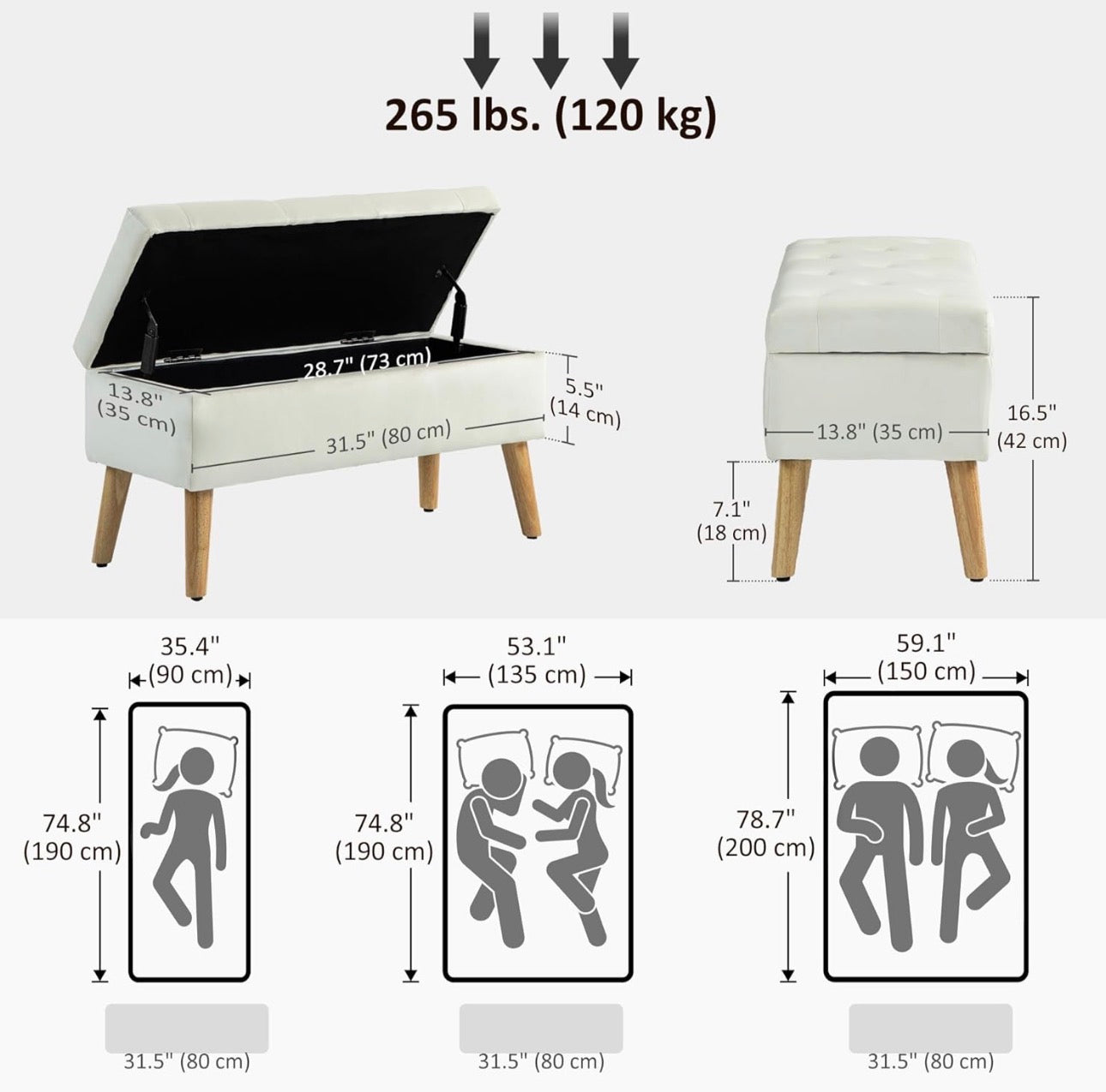 HOMCOM Tufted Storage Ottoman Bench