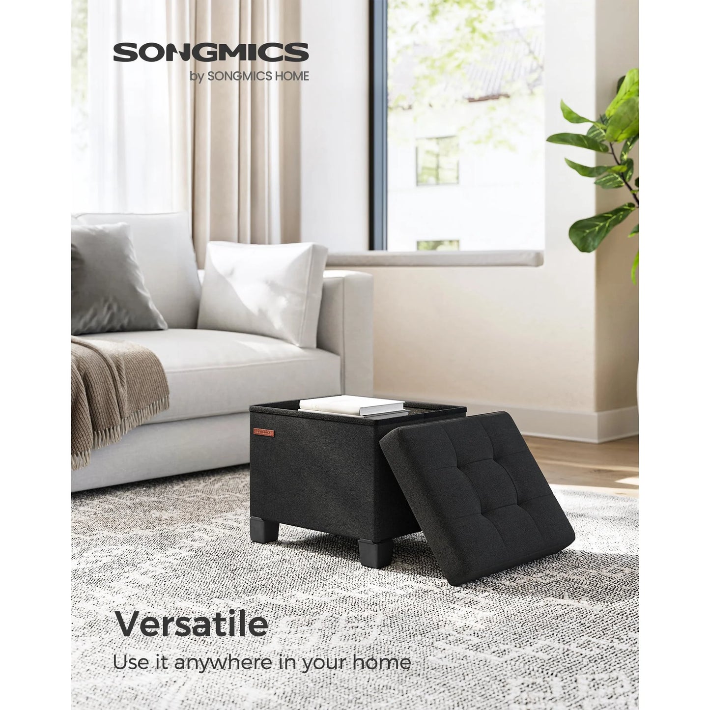 SONGMICS Linen-Look Storage Ottoman