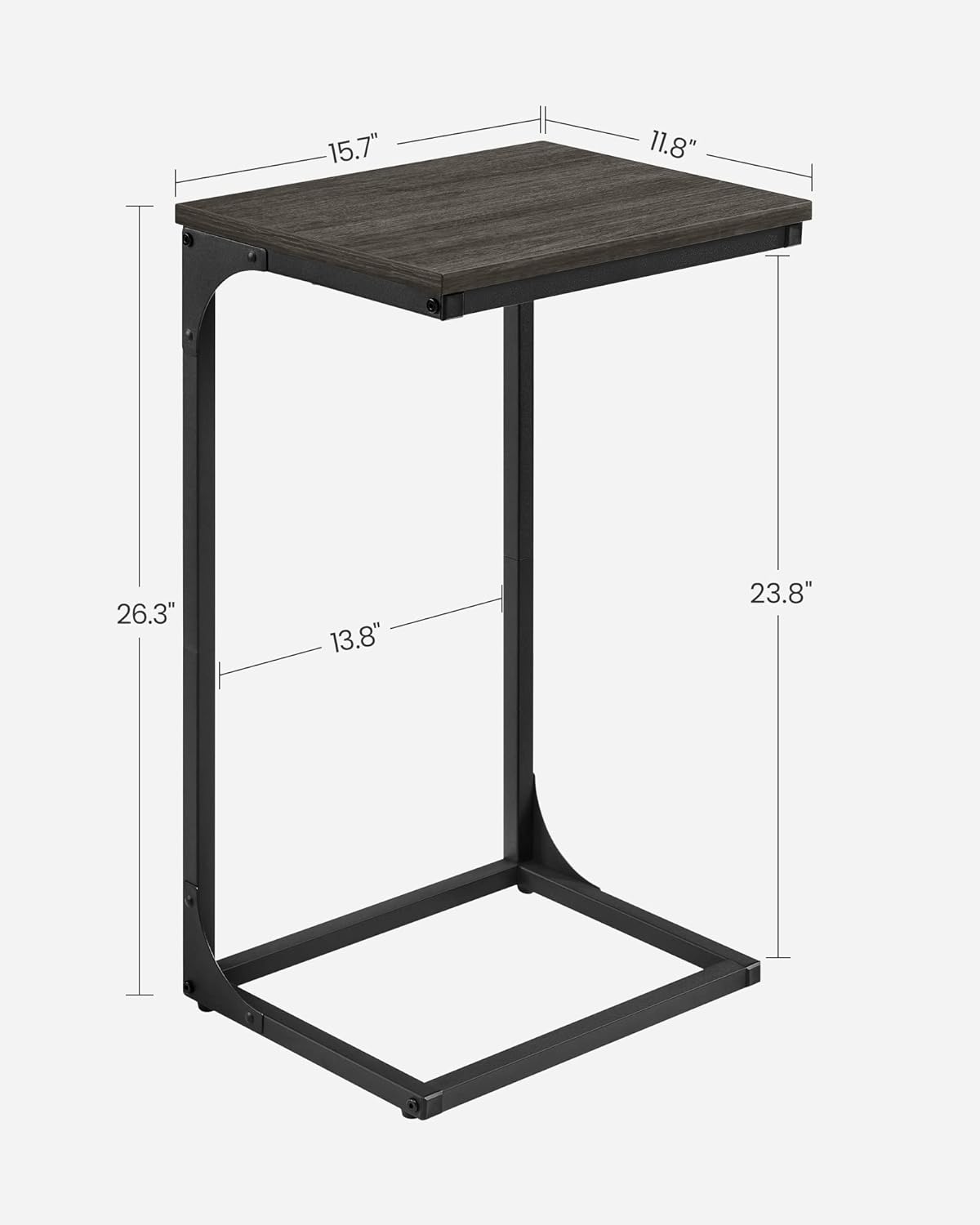 VASAGLE C-Shaped Side Table – Ebonized Oak Finish + Black