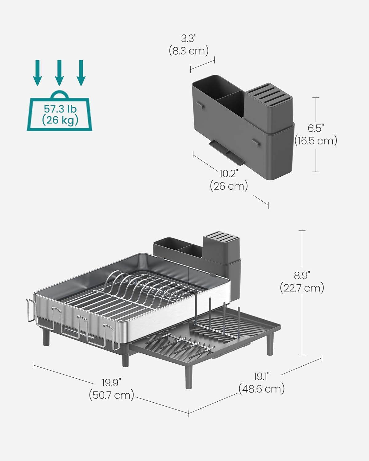 SONGMICS Stainless Steel Dish Drying Rack – Silver + Gray