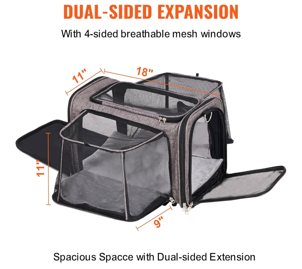 VEVOR Airline-Approved Rolling Pet Carrier — Expandable Cat & Small Dog Travel Bag (Grey)