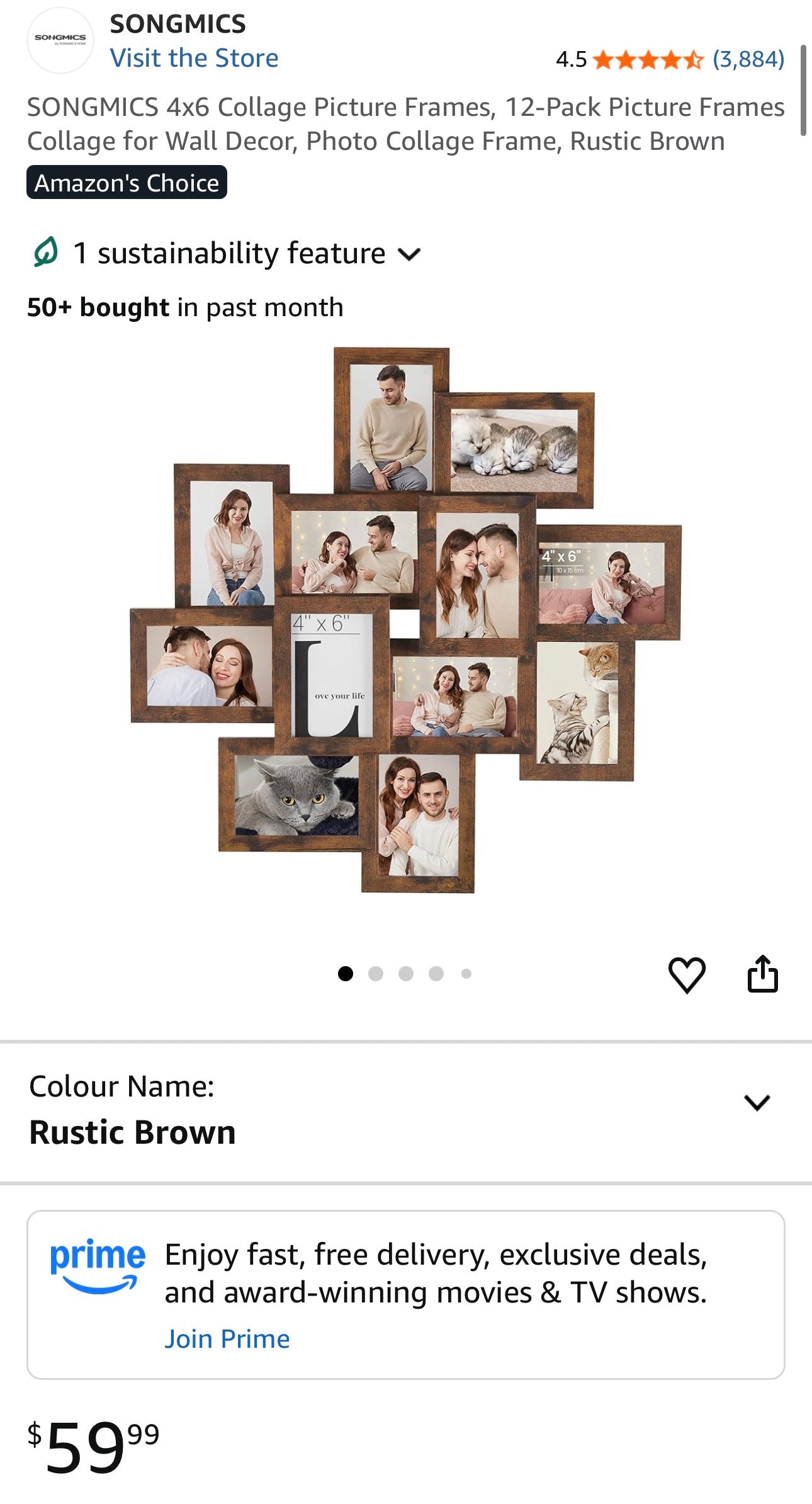 SONGMICS 12-Pack 4×6 Rustic Brown Wall Photo Frames