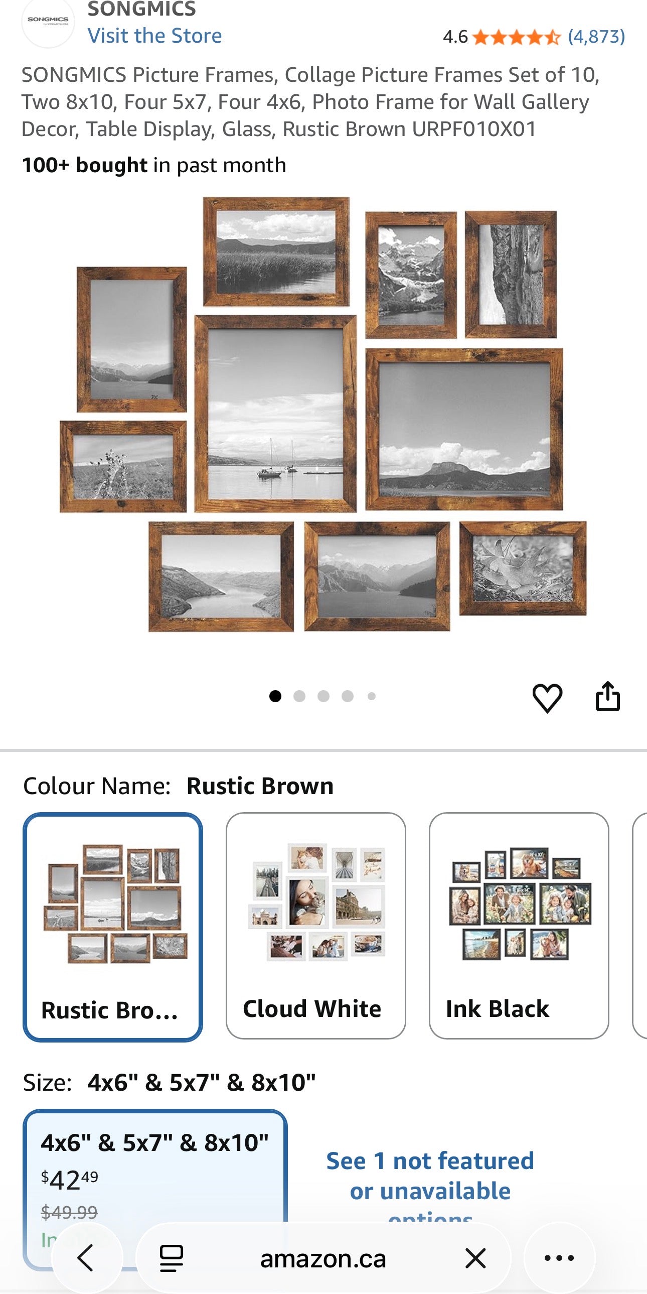 SONGMICS 10-Pack Picture Frame Set – Rustic Brown