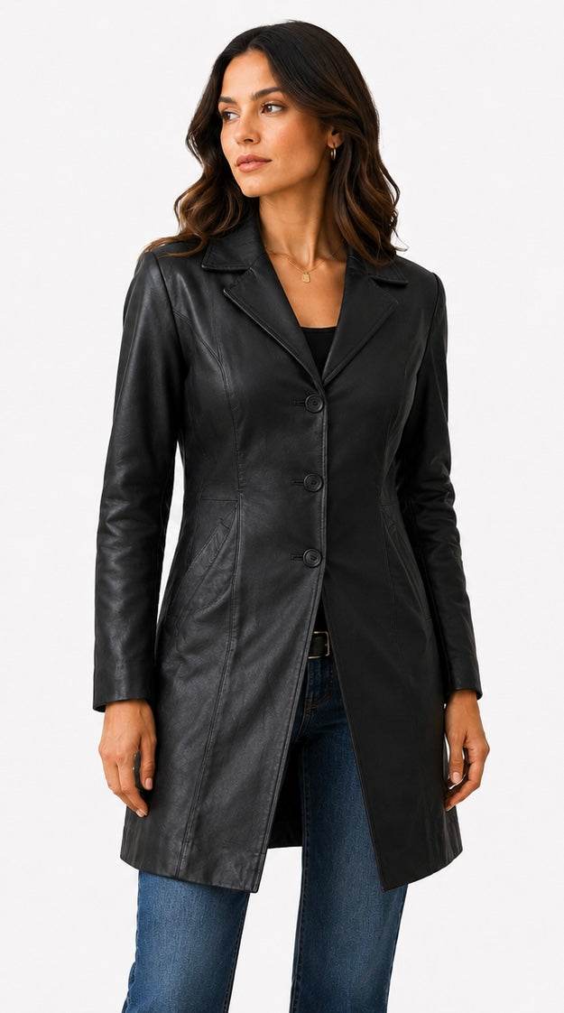 Women’s Longline Leather Jacket - Large
