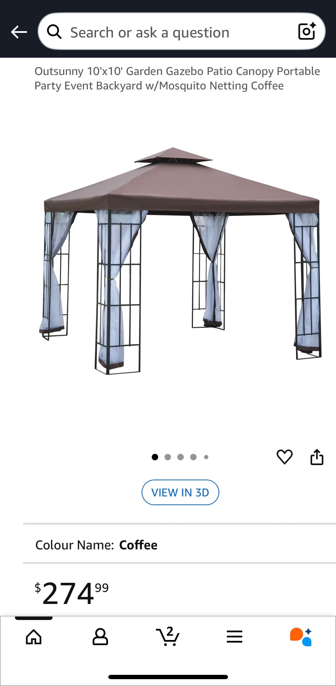 Outsunny 10’ x 10’ Double Roof Patio Gazebo – Aluminum Frame | Mesh Curtains | Water-Resistant Canopy
