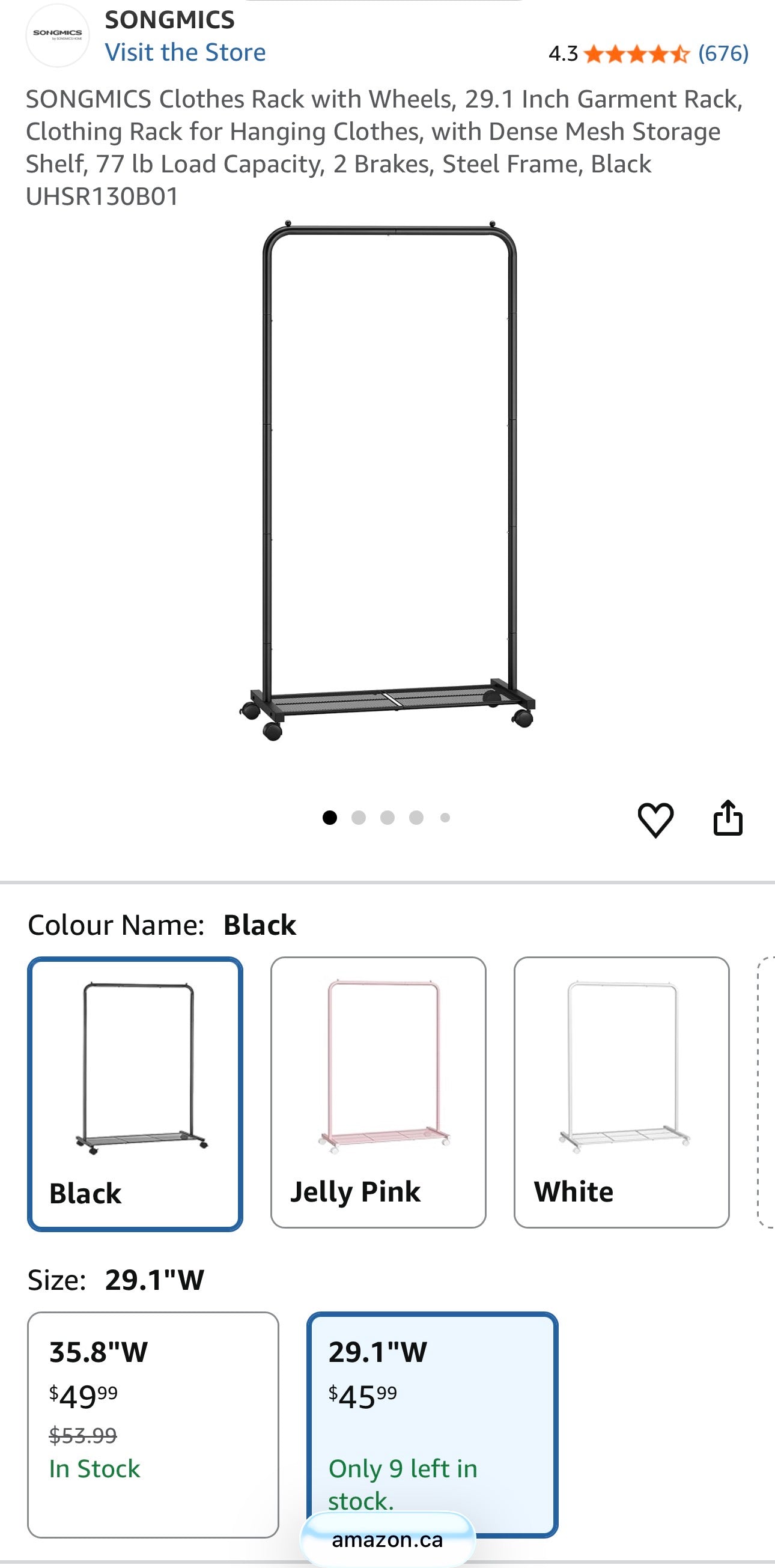 Rolling Garment Rack with Storage Shelf
