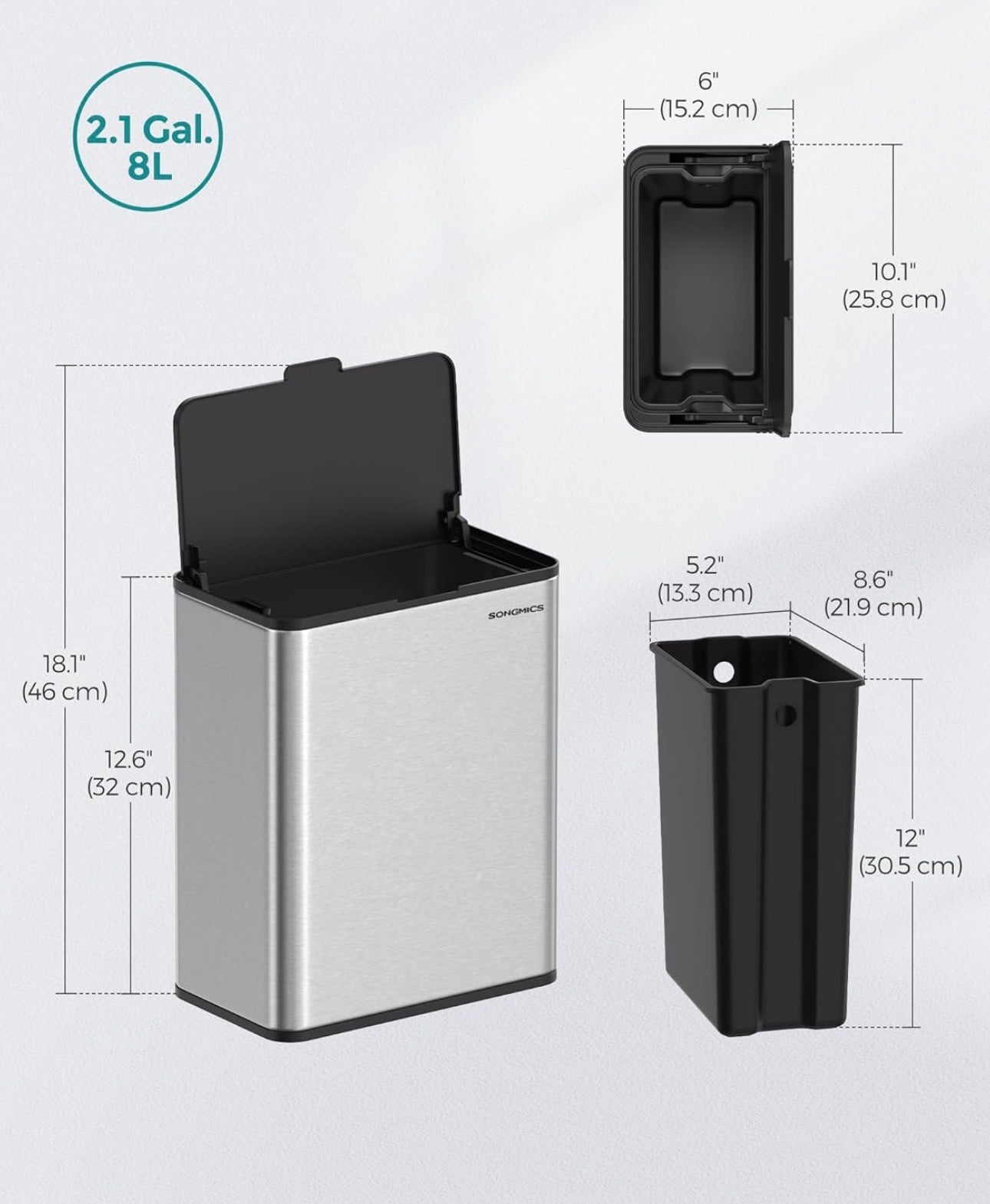 SONGMICS 2.1-Gallon Hanging Kitchen Trash Can
