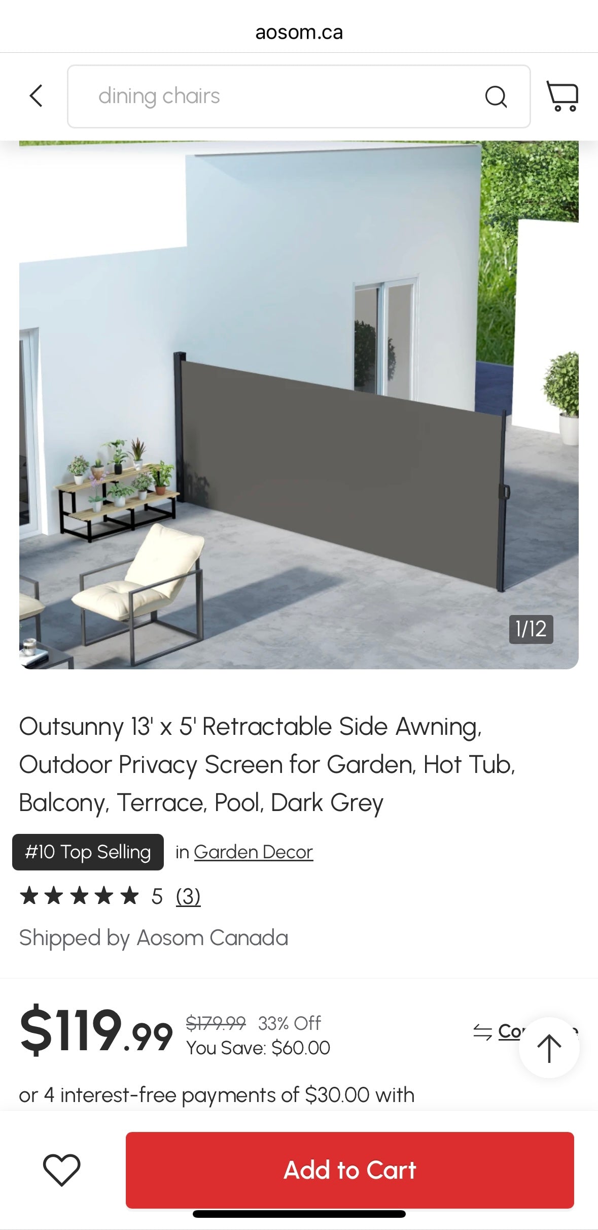 Outsunny Retractable Side Awning — UV30+ Privacy Screen & Wind Barrier (Beige Model)