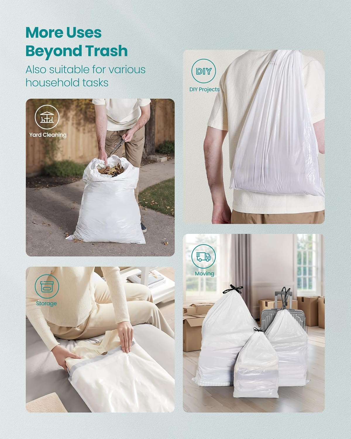 SONGMICS 13-Gallon Heavy-Duty Trash Bags – Cream White (80 Count)