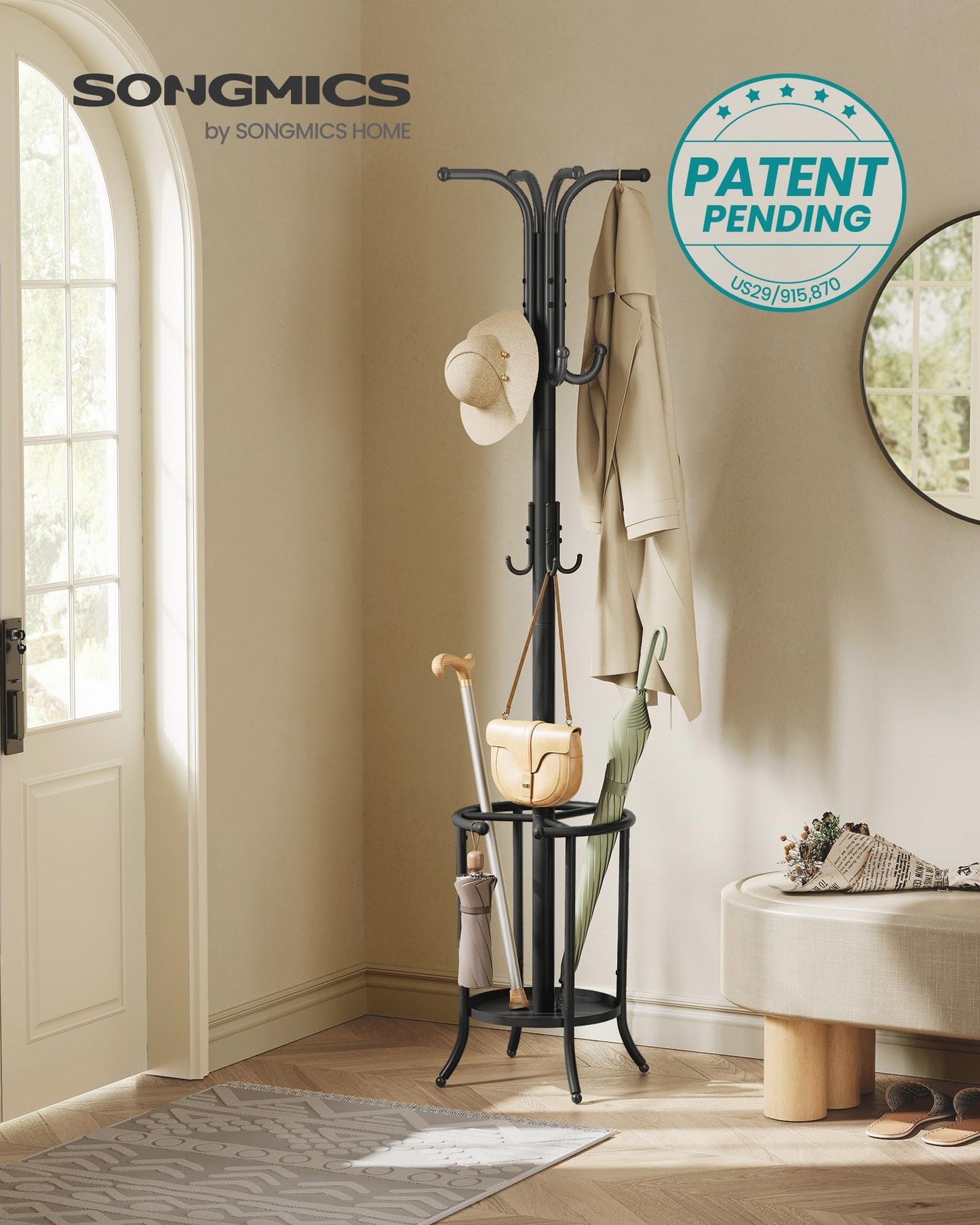 SONGMICS Metal Coat Rack with Umbrella Stand