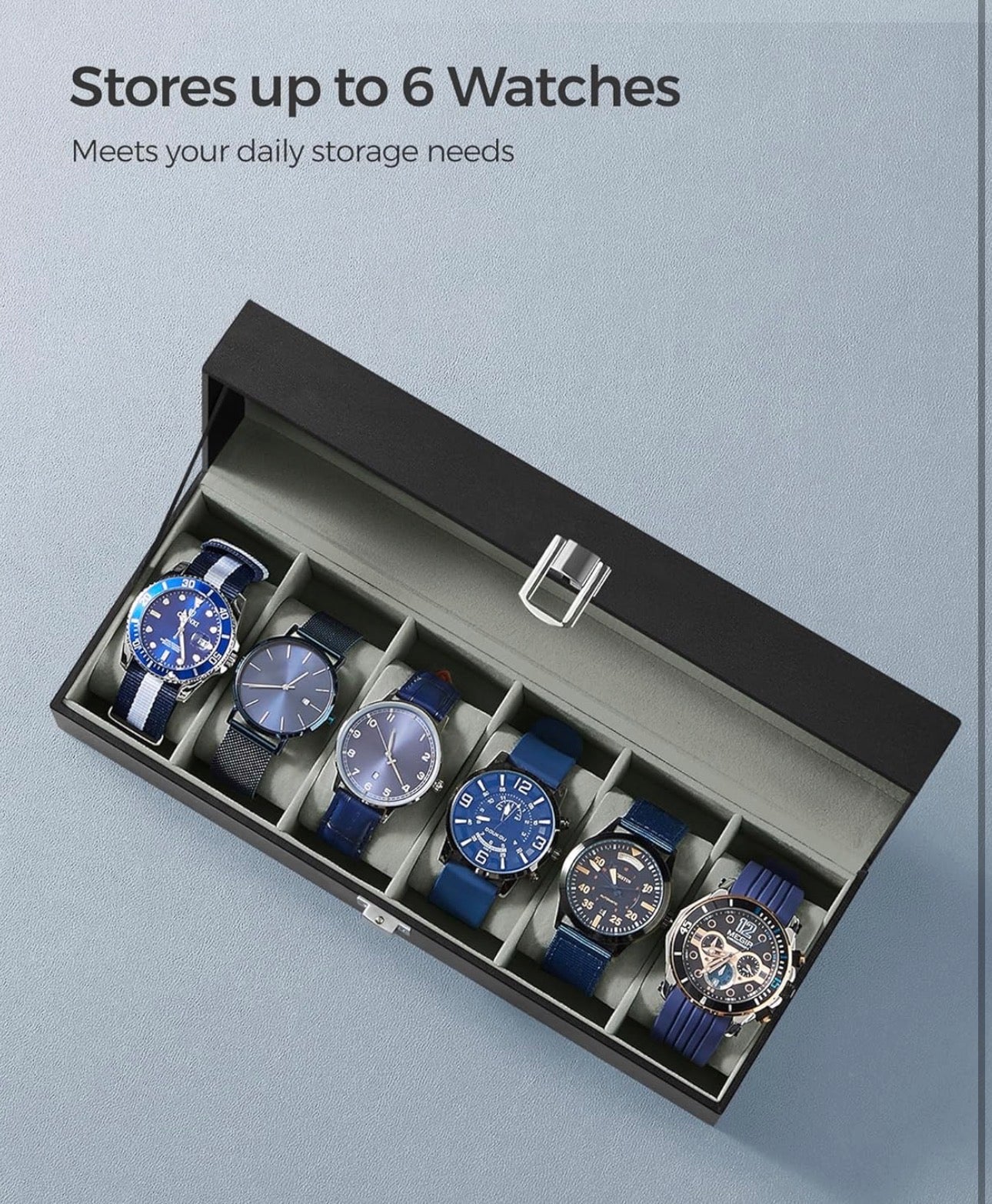 SONGMICS 6-Slot Watch Box with Glass Lid