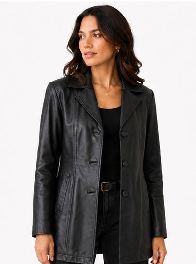 Women’s Mid-Length Leather Jacket – Size XS