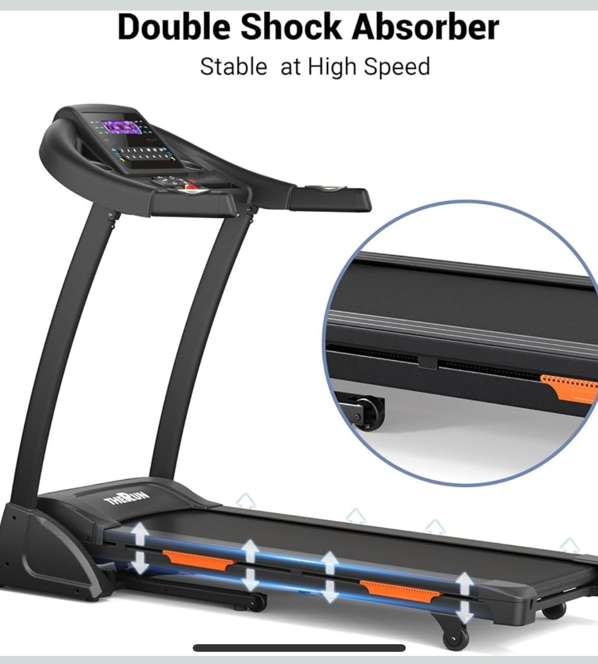 THERUN Foldable Auto Incline Treadmill – 3.5 HP Bluetooth Home Treadmill