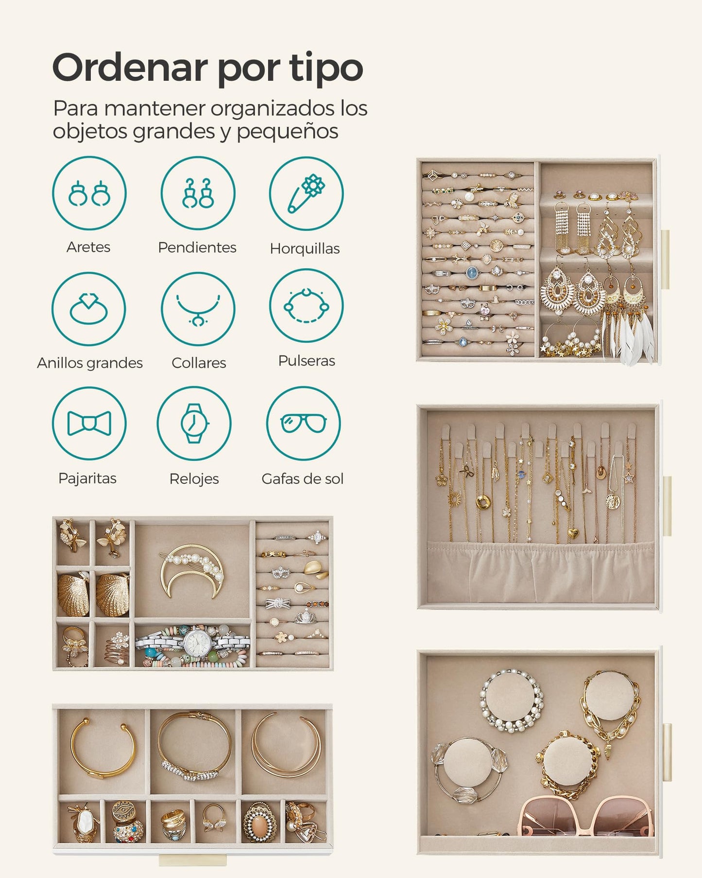 SONGMICS Jewelry Organizer with Interchangeable Drawers & Mirror