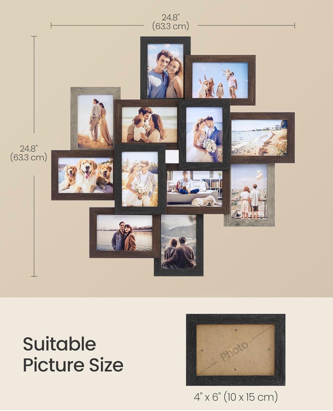 SONGMICS 12-Piece Mixed-Tone Photo Frame Set (4 × 6 in)