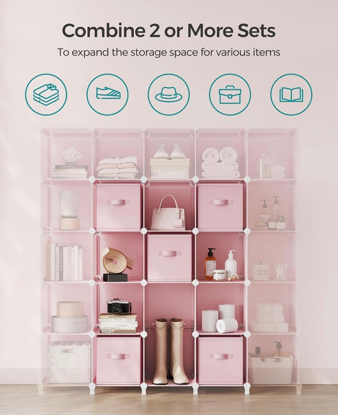 SONGMICS 6-Cube Storage Organizer w/ Fabric Bins – Jelly Pink