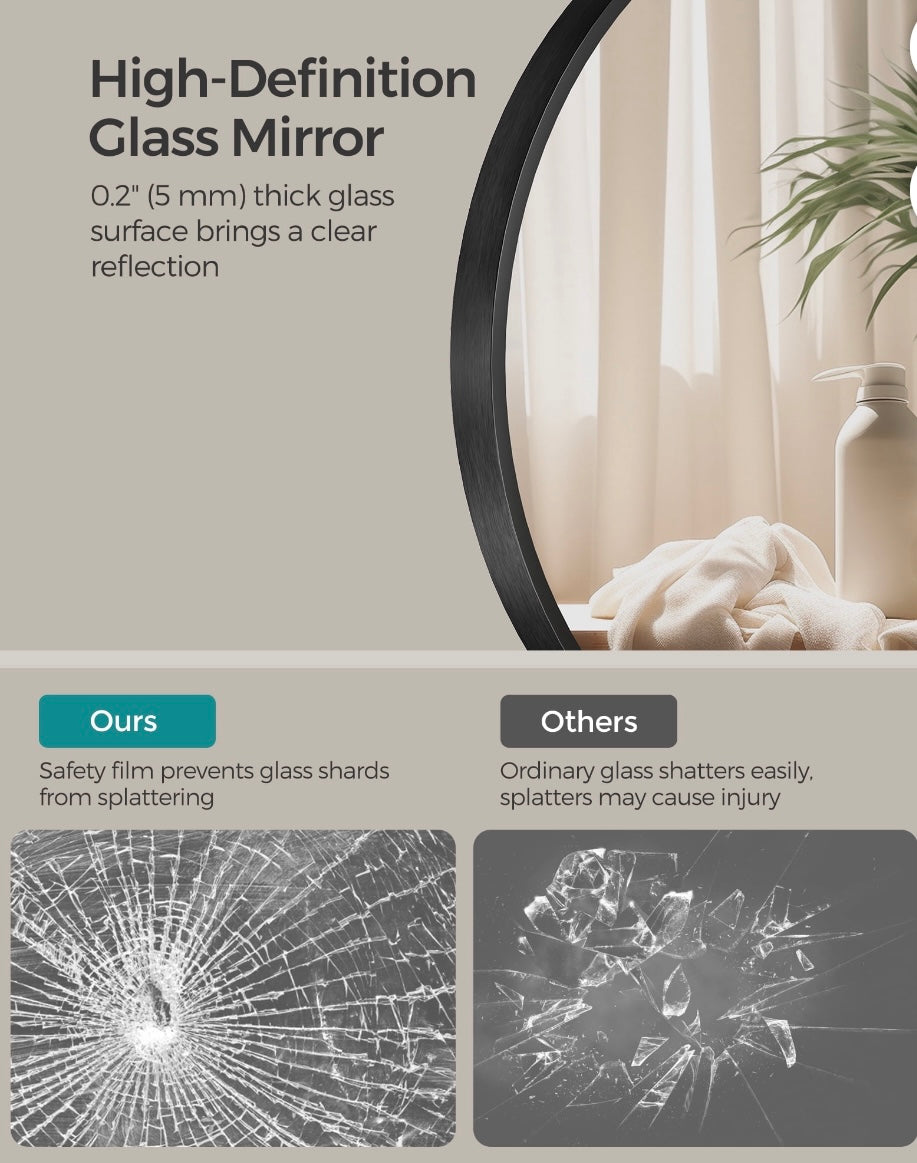 24” Round Wall Mirror – Ink Black | Premium Aluminum Frame