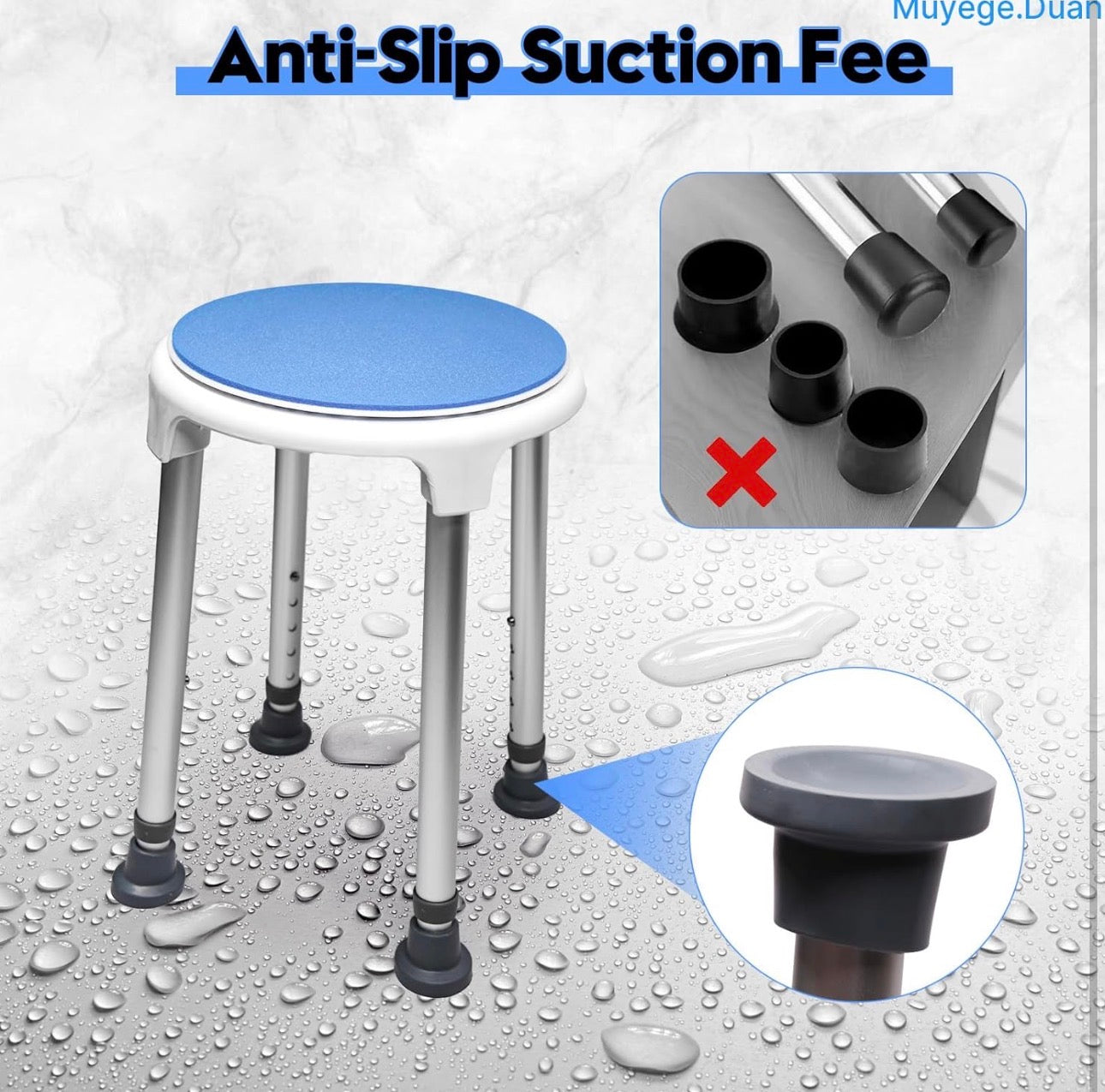 Adjustable Aluminum Shower Chair with Swivel Seat