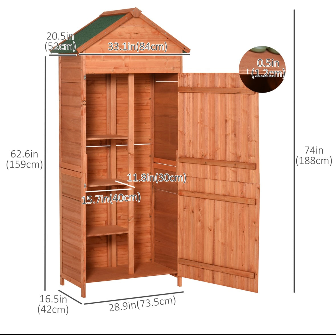 Outsunny Wooden Outdoor Storage Shed – 3 Shelves | Waterproof Fir Wood | Lockable Double Doors | Natural Finish