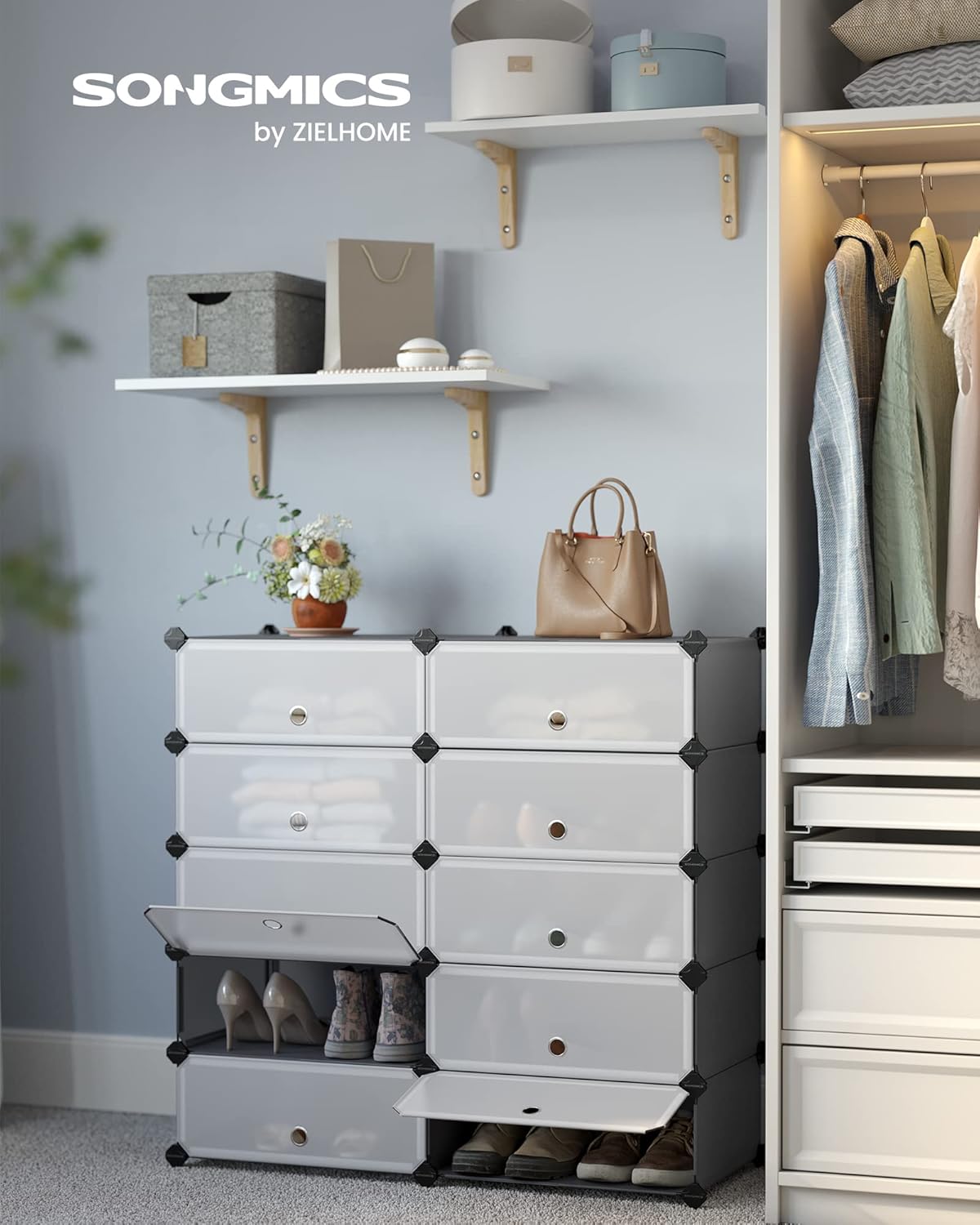 SONGMICS 10-Cube Modular Shoe Rack – Grey
