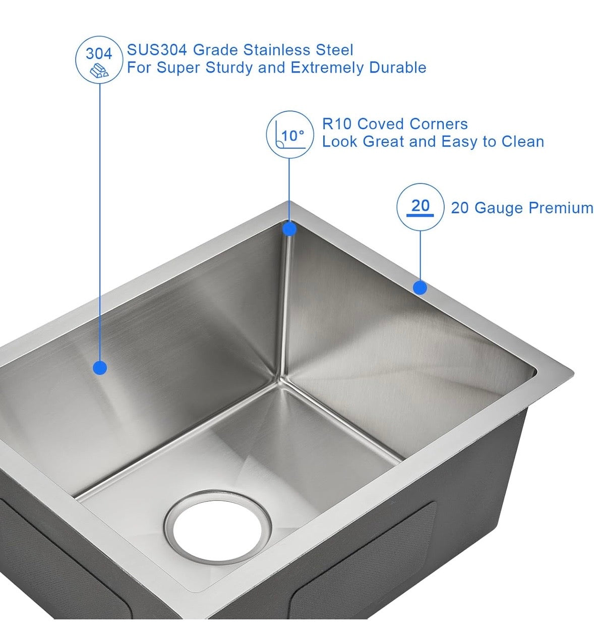 23” Undermount Stainless Steel Kitchen Sink