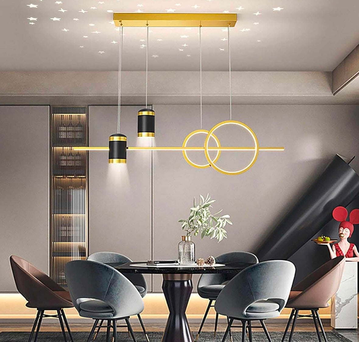 Modern LED Pendant Light w/ Remote Control & Star Projection